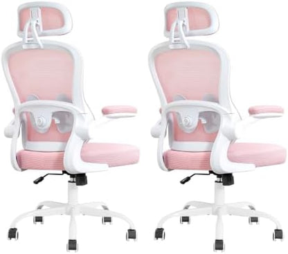 2 Pack Ergonomic Office Chair,Ultra Thick Spring Cushion Desk Chair,Pink
