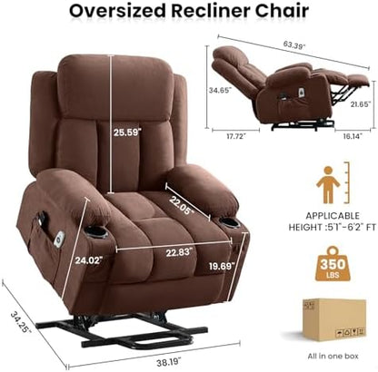 MAHOMICO Power Lift Recliner Chair for Elderly with Vibration Massage and Lumbar Heating Electric Oversized Single Sofa with Cup Holder and USB Charge Port for Living Room