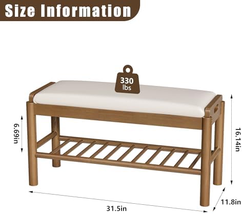 Shoe Storage Bench with Cushion - 2 Tier Shoe Rack for Front Door Entrance, Wood Shoes Rack, Entryway Bench with Shoes Storage for Closet,Hallway,Bedroom&Living Room(Walnut, 31.5" W)