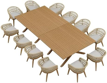 PURPLE LEAF Patio Dining Set 14 Pieces Rattan Aluminum Thick Cushion Teak
