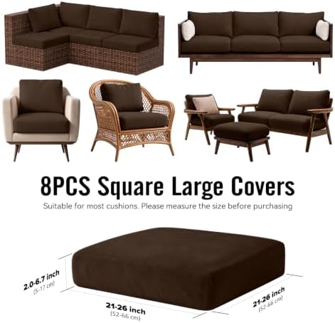 8Pcs Outdoor Cushion Covers, Stretch Patio Furniture Couch Chair Slipcovers