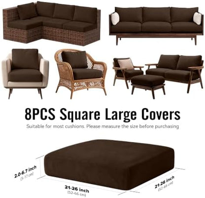 8Pcs Outdoor Cushion Covers, Stretch Patio Furniture Couch Chair Slipcovers