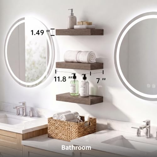 Small Floating Shelves for Bathroom, Smoke Gray, 12 Inch, Set of 3