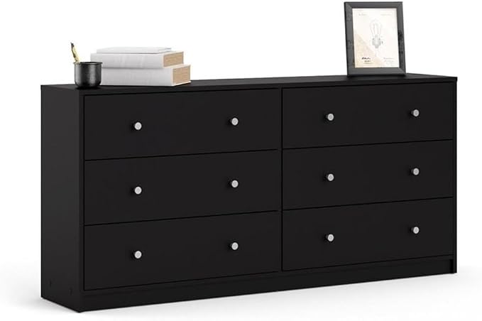 Home Square 2 Piece Bedroom Set with 6-Drawer Double Dresser and 1-Drawer Nightstand in Black