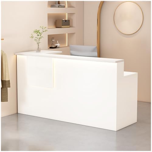 Reception Desk with Counter Modern, 35.4-118.1'', Solid Wood Ecological Board, Large Storage Space,Lockable Storage Drawers, for Salons, Offices, Lobbies, Retail Stores and Home Offices