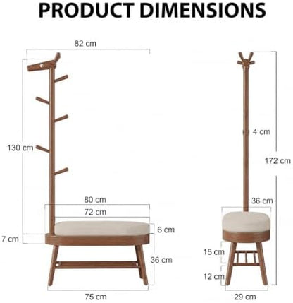 AQIMUELE Shoe Bench with Coat Rack, Shoe Rack with 9 Hooks, Walnut