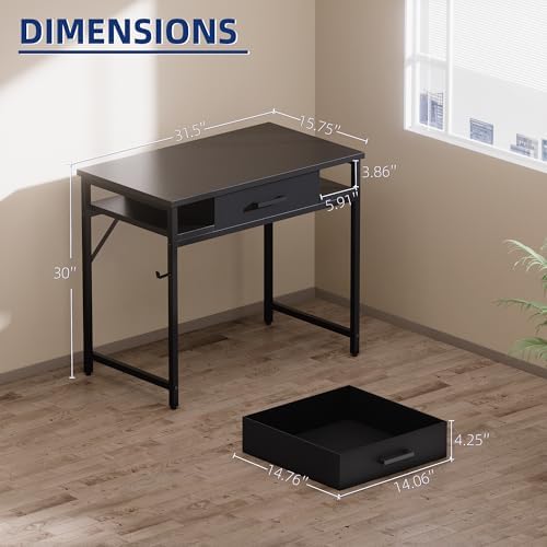 Pamray 32 Inch Small Computer Desk with Drawers for Bedroom Small Spaces