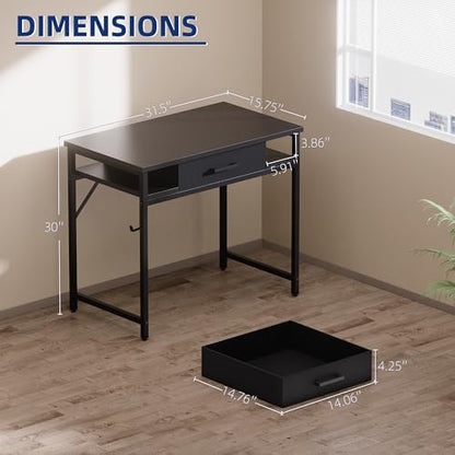 Pamray 32 Inch Small Computer Desk with Drawers for Bedroom Small Spaces
