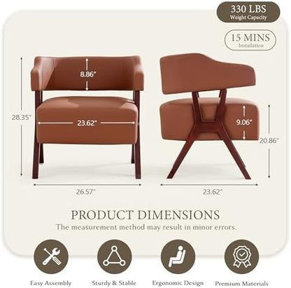 STHOUYN Faux Leather Barrel Accent Chair with Solid Wood Frame (Brown,1)