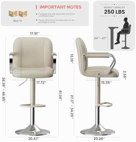 MALOL Set of 4 Beige Counter Chairs with Backs – Adjustable Swivel High Chairs for Kitchen Island, Modern Seating, Taburetes para Barra de Cocina, Island Stools for Dining & Home Bar (2 Boxes)