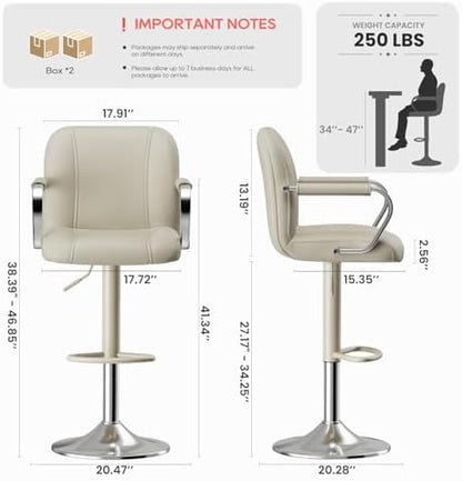 MALOL Set of 4 Beige Counter Chairs with Backs – Adjustable Swivel High Chairs for Kitchen Island, Modern Seating, Taburetes para Barra de Cocina, Island Stools for Dining & Home Bar (2 Boxes)