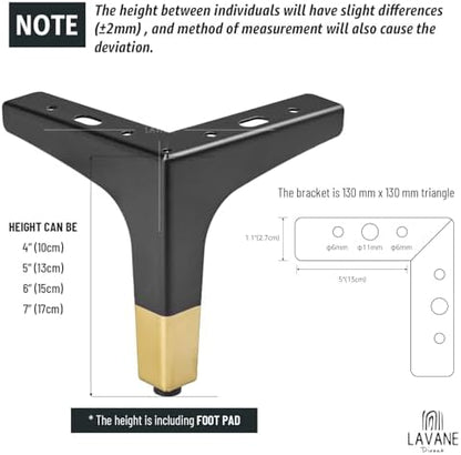 La Vane 7 Inch Diamond Triangle Metal Furniture Legs 4PCS- Heavy Duty Iron