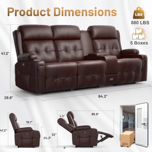 RV Loveseat Recliner Sofa, Home Theater Seating with Console & Massage