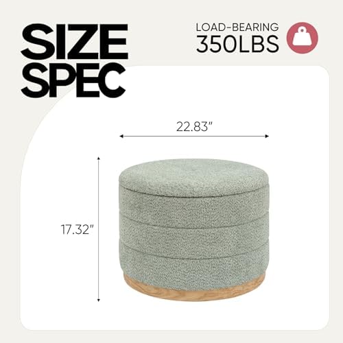 Round Storage Ottoman with Tray, Wood Grain Leather