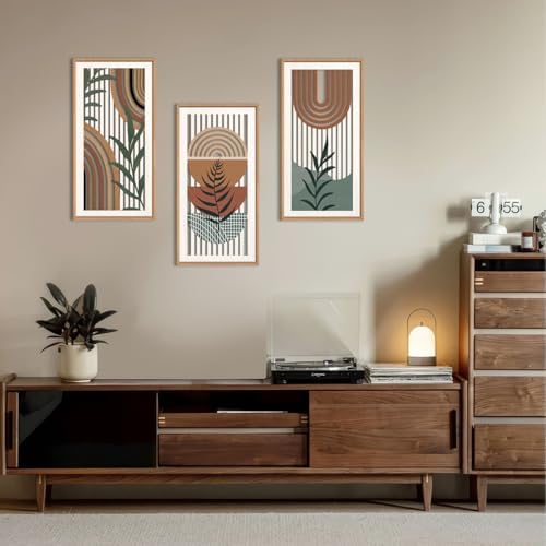 IARTTOP Boho Wood Wall Art Framed 8x16 Inch Set of 3 Mid-century Modern Abstract Wooden Wall Decor Minimalist Plant Artwork for Living room Bedroom Office