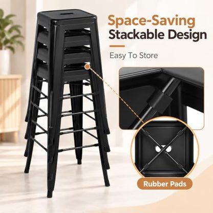 Yaheetech 30 Inch Metal Bar Stools Set of 4, Stackable Barstools, Black