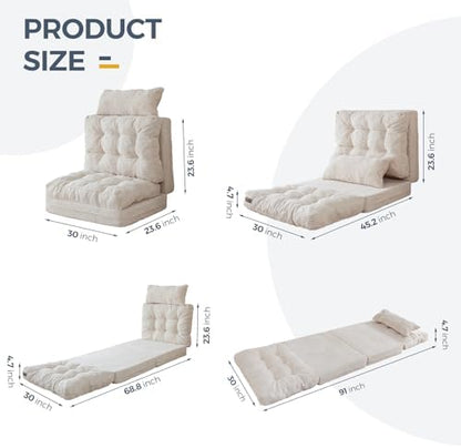 MAXYOYO Folding Sofa Bed, Convertible Chair Couch, Tufted Bean Bag Sofa