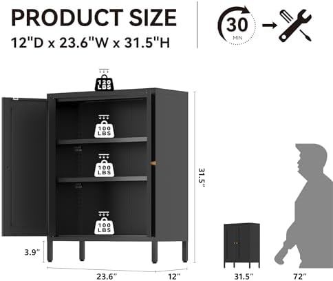 COFaR 31.5"H Metal Bathroom Storage Cabinet, Small Organizer Cabinet, Black