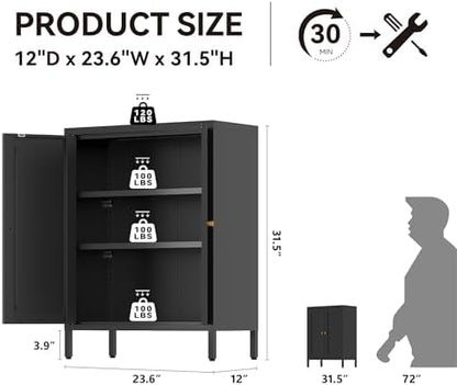 COFaR 31.5"H Metal Bathroom Storage Cabinet, Small Organizer Cabinet, Black