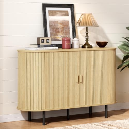 ONBRILL 48" Sideboard Buffet Cabinet, Sliding Door/Adjustable Shelf, Oak