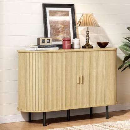 ONBRILL 48" Sideboard Buffet Cabinet, Sliding Door/Adjustable Shelf, Oak