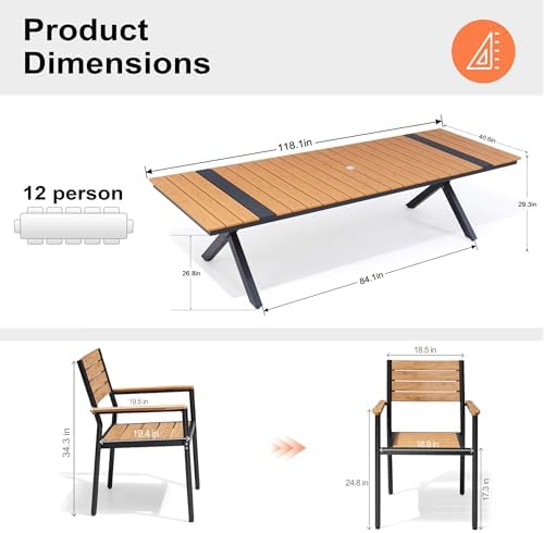 Pellebant 13-Piece Outdoor Patio Dining Table Set for 12 Person