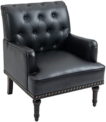 PU Leather Accent Chairs Set of 2, Modern Upholstered Armchair, Black