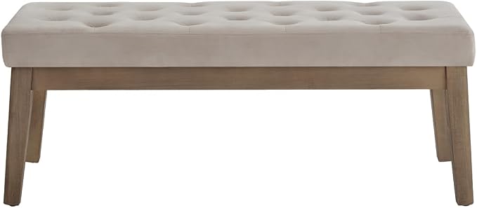 24KF Velvet Upholstered Buttons Tufted Entryway Bench with Solid Wood Leg,Bed Bench Ottoman with Padded Seat,5034-Taupe