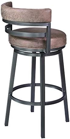 Armen Living Madrid 26" Seat Height Swivel Bandero Tobacco Faux Leather and Mineral Finish Bar Stool for Kitchen Island Counter, Set of 2