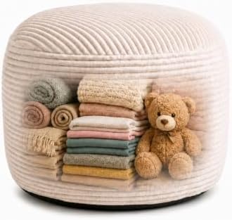 Storage Pouf Cover, No Filler, Corduroy, Cream White, 20 Inch