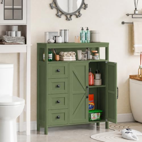 Farmhouse Storage Cabinet with 2 Doors and 4 Drawers, Green