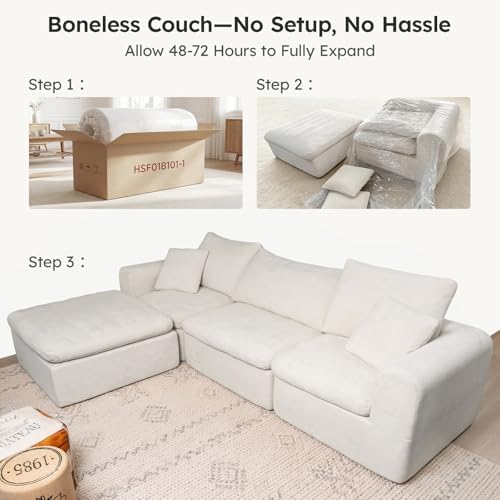 Modular Sectional Boneless Couch, No Assembly Required Oversized Cloud Sofa