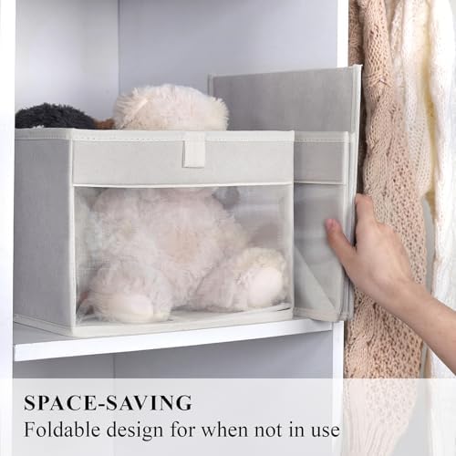 WUIKE Cloth Storage Bins, Clear Window, Beige, Medium, 3-Pack