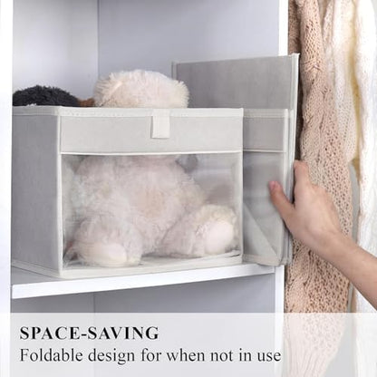 WUIKE Cloth Storage Bins, Clear Window, Beige, Medium, 3-Pack