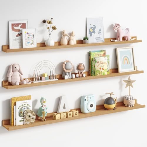 Picture Ledge Shelf, 55 Inch Oak Floating Shelves Set of 3