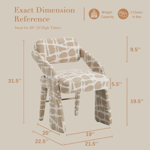 Modern Upholstered Boucle Dining Chairs Set of 2, Rubberwood Legs/Khaki