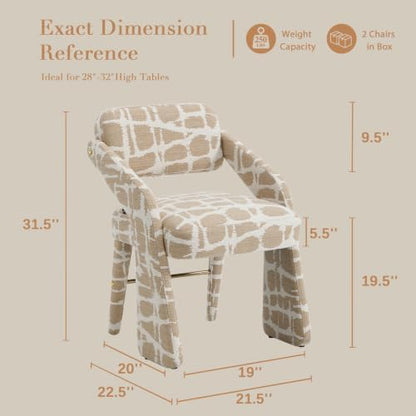 Modern Upholstered Boucle Dining Chairs Set of 2, Rubberwood Legs/Khaki