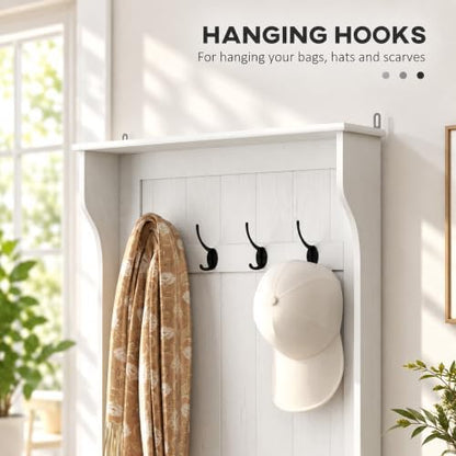 HOMCOM Hall Tree with Shoe Storage, Entryway Coat Rack with Bench, White