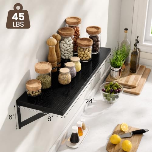 Dreamland Wall Mounted Floating Shelves Set of 3, 24x8, Black