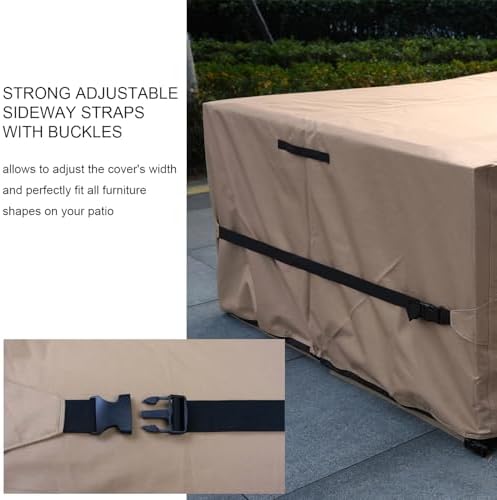 Patio Furniture Set Cover Waterproof Rectangular Heavy Duty 600D Outdoor Sectional Sofa Couch Cover Large Outside Dining Table and Chairs Covers Patio Conversation Set Cover Brown 112 x 74 Inch