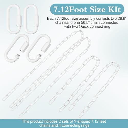 2 Pack Porch Swing Hanging Chain Kit, 1500 Lbs, 7.1ft Max, White