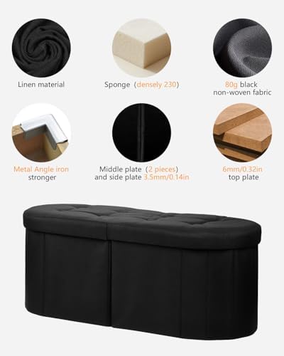AmasSmile Oval Ottoman Storage Bench,34" Linen Folding Rest Chest,Black