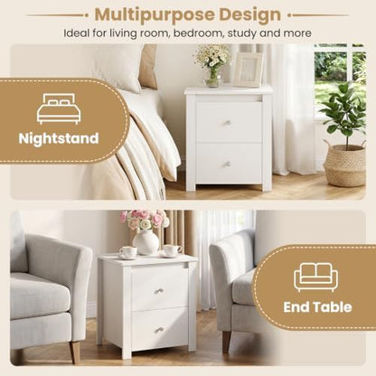 GIANTEX 21'' Wooden Nightstand Set of 2 with 2 Drawers, White