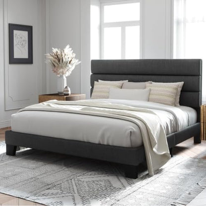 Allewie Cal King Size Platform Bed Frame with Fabric Upholstered Headboard