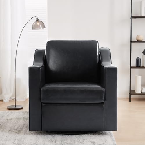 Faux Leather Swivel Accent Chairs Set of 4, Modern Armchair, Black