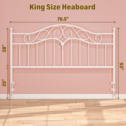 King Size Headboard Only, Vintage Metal Headboard for King Bed White