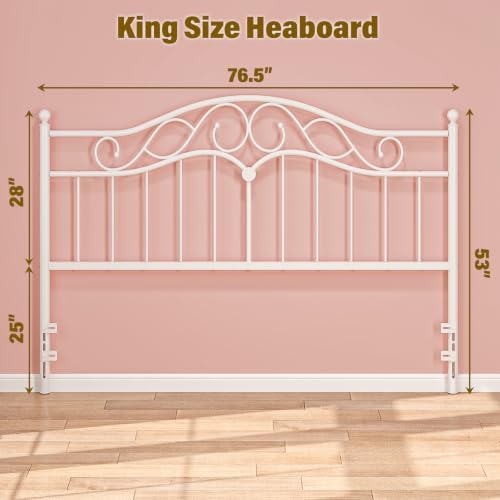 King Size Headboard Only, Vintage Metal Headboard for King Bed White