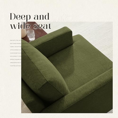 Weture Mid-Century Accent Chair,Modern Linen Fabric Armchair for Living Room,Comfy Upholstered Reading Accent Chairs for Bedroom,Single Sofa Chair with Wood Legs (Green, 2 Pack)