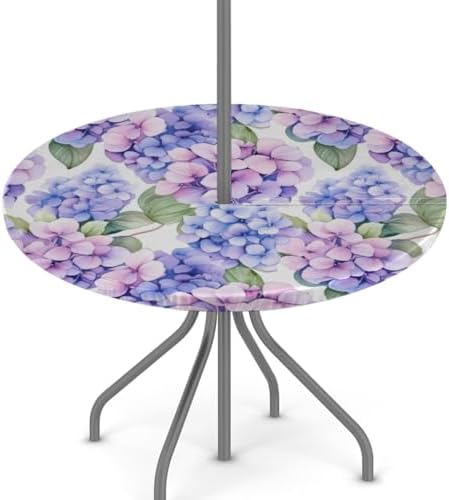 Hydrangea Outdoor Round Fitted Tablecloth with Umbrella Hole Zipper 45-56