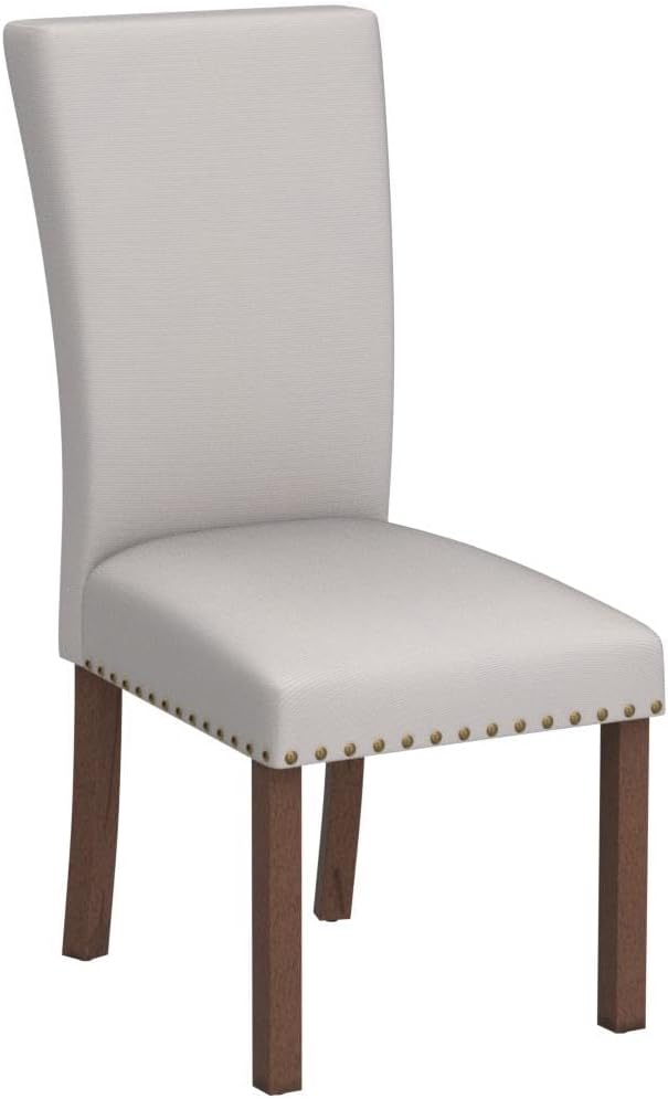 COLAMY Upholstered Fabric Dining Chairs Set of 6, High Back Padded Chairs with Nailed Trim & Solid Wood Legs, Classic Parsons Chairs Side Chair for Home/Kitchen/Living Room-Beige